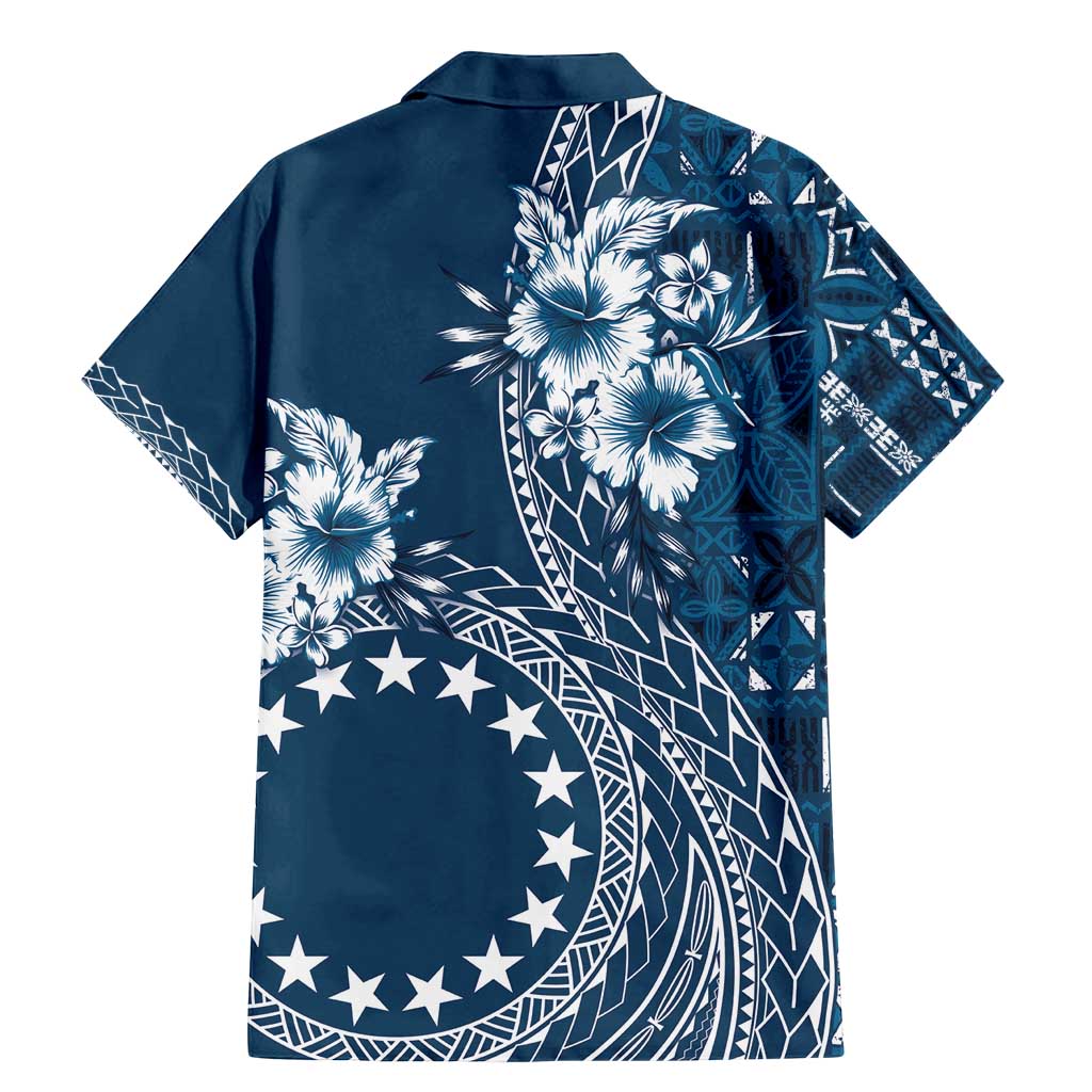 Kia Orana Cook Islands Family Matching Mermaid Dress and Hawaiian Shirt Tiare and Stars - Navy Blue LT7 - Polynesian Pride
