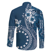 Kia Orana Cook Islands Family Matching Off The Shoulder Long Sleeve Dress and Hawaiian Shirt Tiare and Stars - Navy Blue LT7 - Polynesian Pride