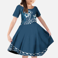 Kia Orana Cook Islands Family Matching Off Shoulder Maxi Dress and Hawaiian Shirt Tiare and Stars - Navy Blue LT7 Daughter's Dress Navy Blue - Polynesian Pride