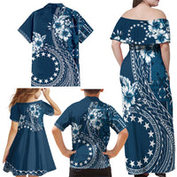 Kia Orana Cook Islands Family Matching Off Shoulder Maxi Dress and Hawaiian Shirt Tiare and Stars - Navy Blue LT7 - Polynesian Pride