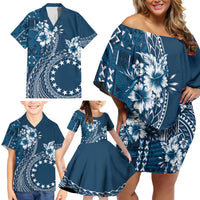 Kia Orana Cook Islands Family Matching Off Shoulder Short Dress and Hawaiian Shirt Tiare and Stars - Navy Blue LT7 - Polynesian Pride