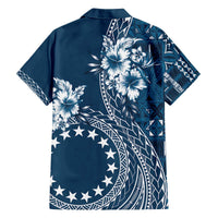Kia Orana Cook Islands Family Matching Off Shoulder Short Dress and Hawaiian Shirt Tiare and Stars - Navy Blue LT7 - Polynesian Pride
