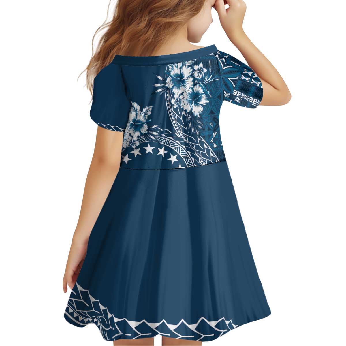 Kia Orana Cook Islands Family Matching Puletasi and Hawaiian Shirt Tiare and Stars - Navy Blue LT7 - Polynesian Pride