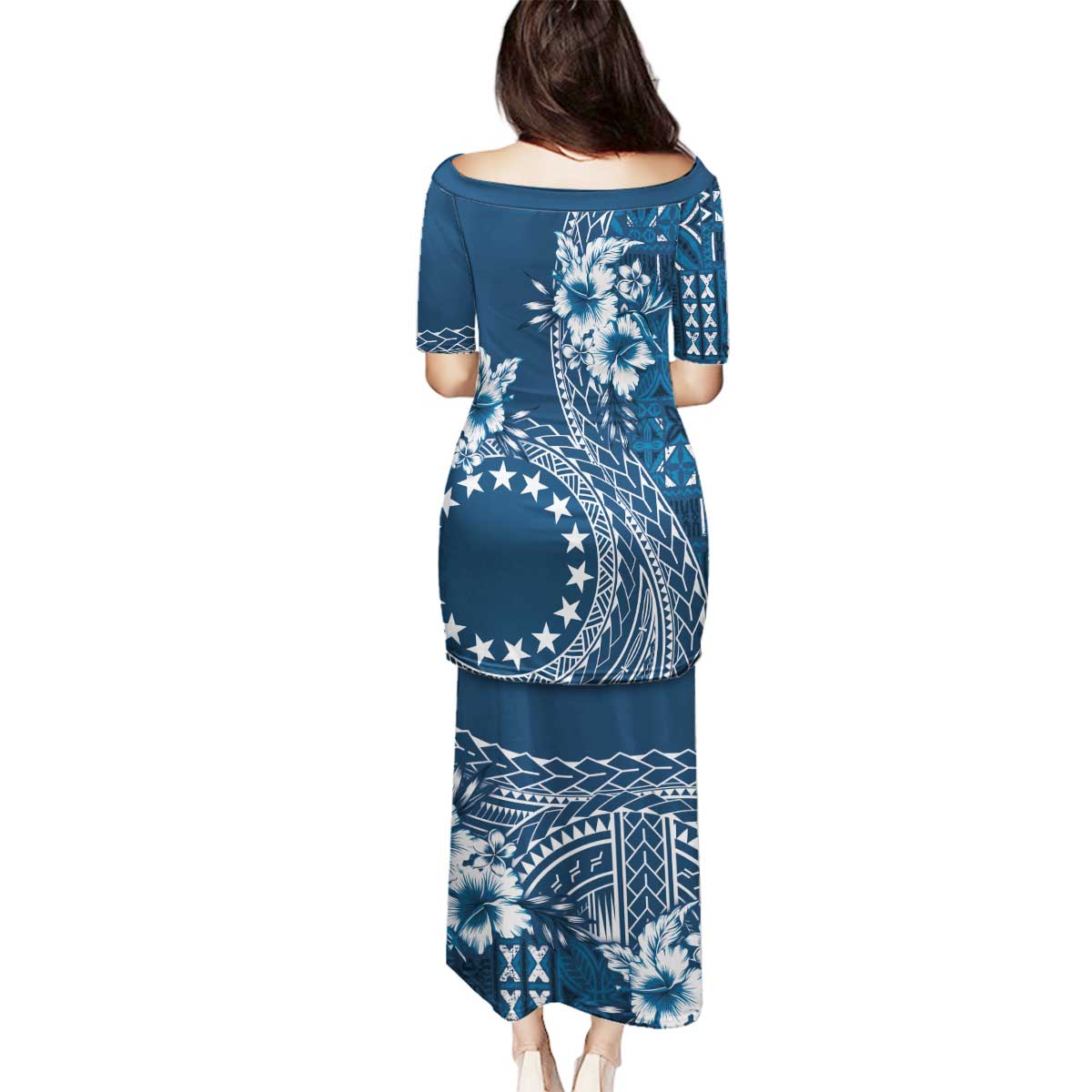 Kia Orana Cook Islands Family Matching Puletasi and Hawaiian Shirt Tiare and Stars - Navy Blue LT7 - Polynesian Pride