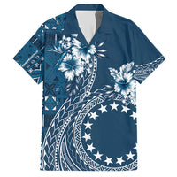 Kia Orana Cook Islands Family Matching Short Sleeve Bodycon Dress and Hawaiian Shirt Tiare and Stars - Navy Blue LT7 Dad's Shirt - Short Sleeve Navy Blue - Polynesian Pride