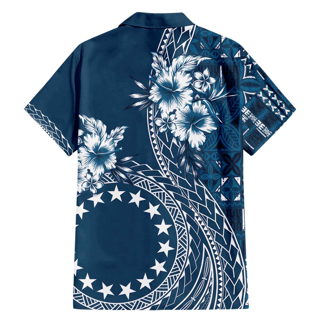 Kia Orana Cook Islands Family Matching Short Sleeve Bodycon Dress and Hawaiian Shirt Tiare and Stars - Navy Blue LT7 - Polynesian Pride