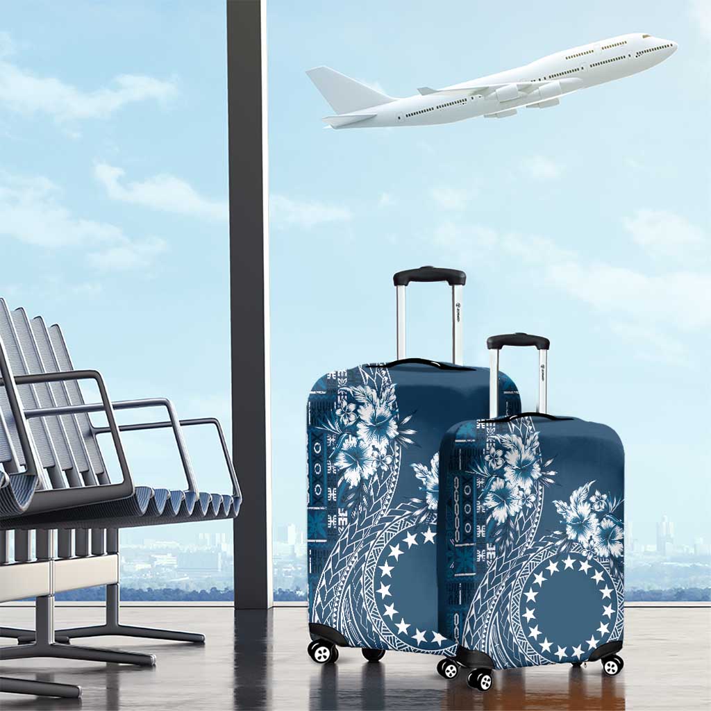 Kia Orana Cook Islands Luggage Cover Tiare and Stars - Navy Blue