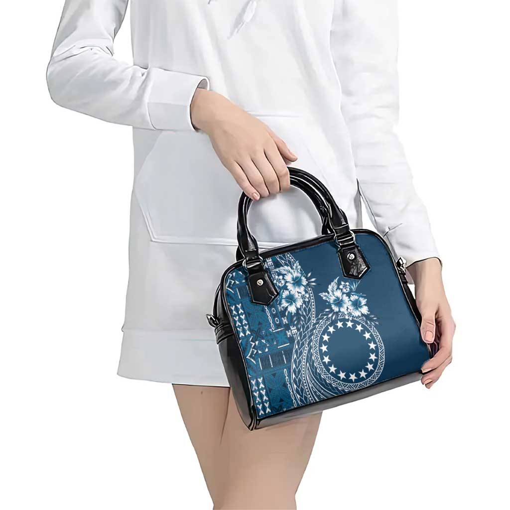 Kia Orana Cook Islands Shoulder Handbag Tiare and Stars - Navy Blue