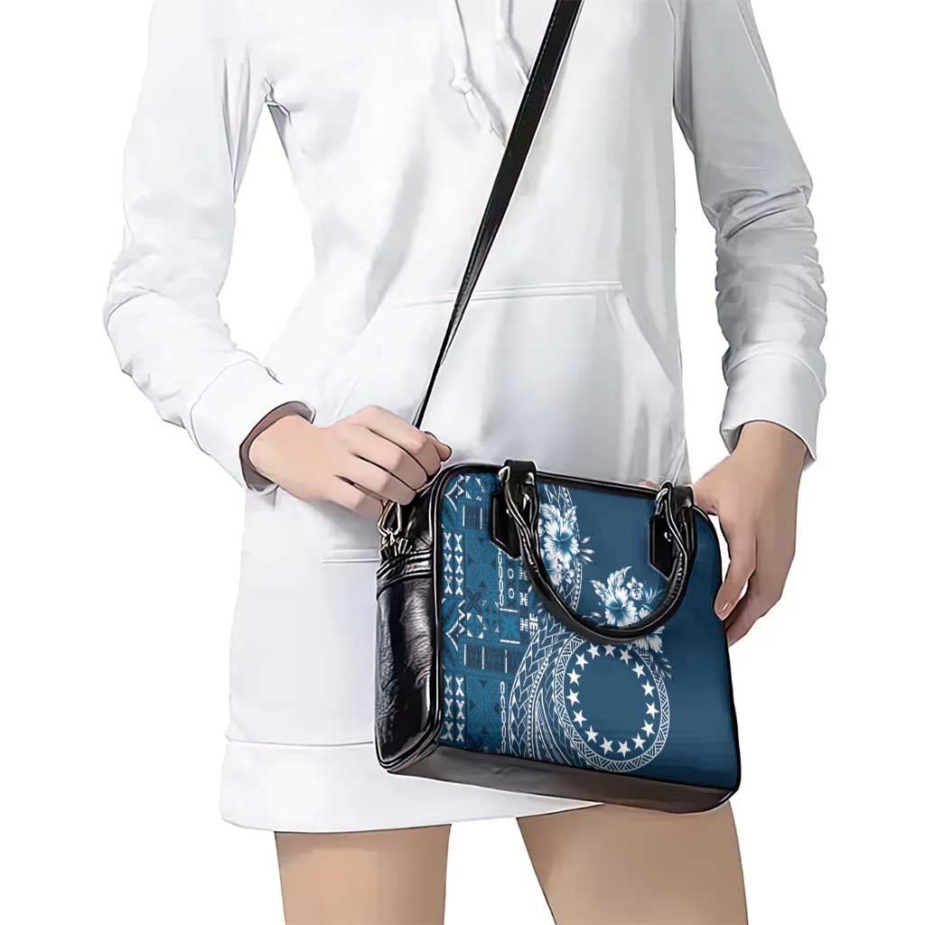 Kia Orana Cook Islands Shoulder Handbag Tiare and Stars - Navy Blue