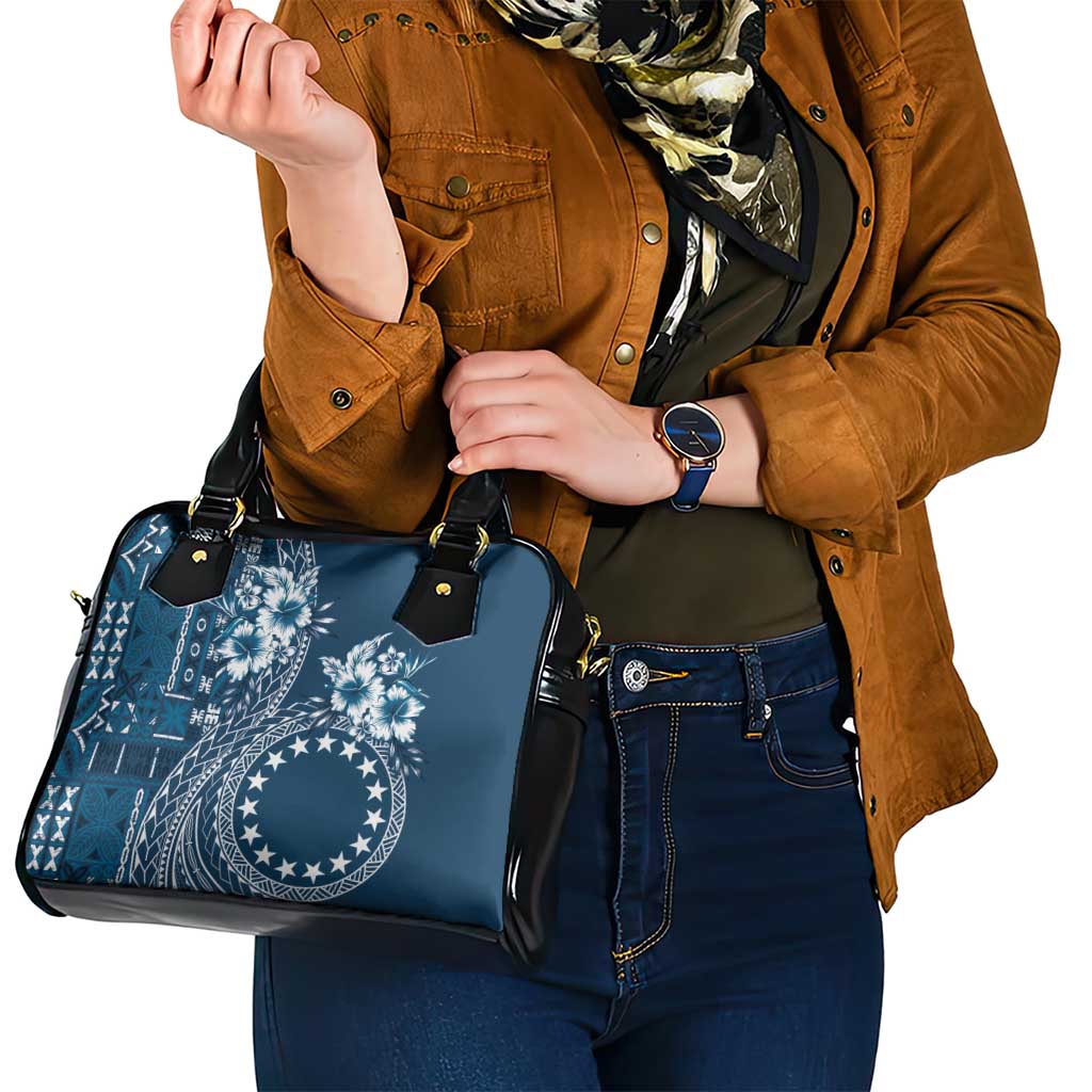 Kia Orana Cook Islands Shoulder Handbag Tiare and Stars - Navy Blue