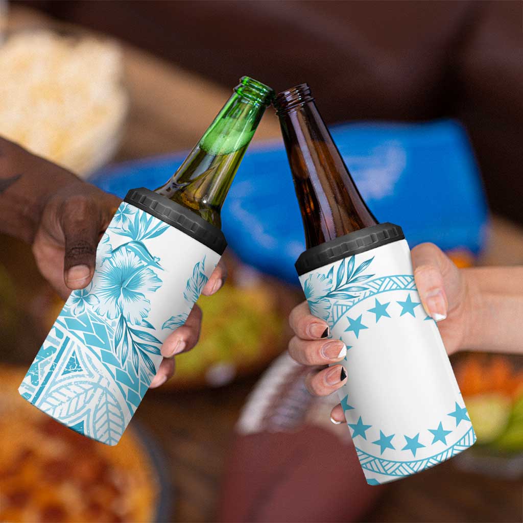 Kia Orana Cook Islands 4 in 1 Can Cooler Tumbler Tiare & Stars - Turquoise