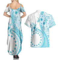 Kia Orana Cook Islands Couples Matching Summer Maxi Dress and Hawaiian Shirt Tiare and Stars - Turquoise LT7 - Polynesian Pride