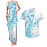 Kia Orana Cook Islands Couples Matching Tank Maxi Dress and Hawaiian Shirt Tiare and Stars - Turquoise LT7 Turquoise - Polynesian Pride