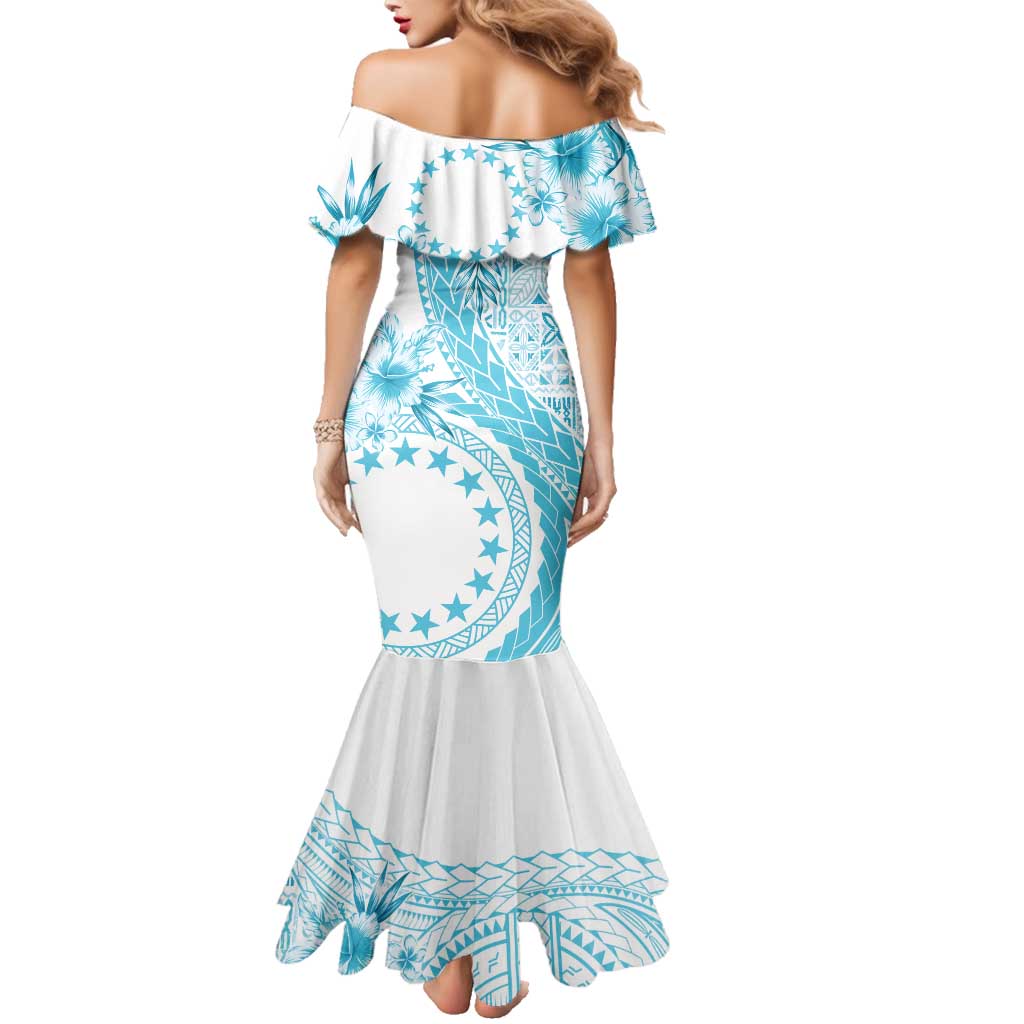 Kia Orana Cook Islands Family Matching Mermaid Dress and Hawaiian Shirt Tiare and Stars - Turquoise LT7 - Polynesian Pride