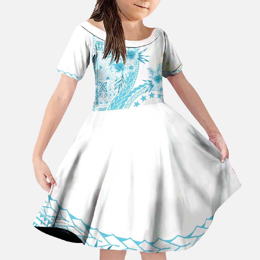Kia Orana Cook Islands Family Matching Off Shoulder Maxi Dress and Hawaiian Shirt Tiare and Stars - Turquoise LT7 Daughter's Dress Turquoise - Polynesian Pride