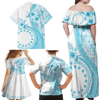 Kia Orana Cook Islands Family Matching Off Shoulder Maxi Dress and Hawaiian Shirt Tiare and Stars - Turquoise LT7 - Polynesian Pride