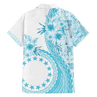 Kia Orana Cook Islands Family Matching Short Sleeve Bodycon Dress and Hawaiian Shirt Tiare and Stars - Turquoise LT7 - Polynesian Pride