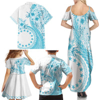 Kia Orana Cook Islands Family Matching Summer Maxi Dress and Hawaiian Shirt Tiare and Stars - Turquoise LT7 - Polynesian Pride