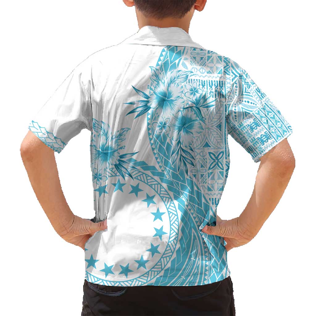 Kia Orana Cook Islands Family Matching Tank Maxi Dress and Hawaiian Shirt Tiare and Stars - Turquoise LT7 - Polynesian Pride
