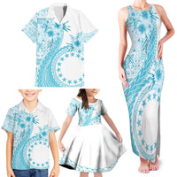 Kia Orana Cook Islands Family Matching Tank Maxi Dress and Hawaiian Shirt Tiare and Stars - Turquoise LT7 - Polynesian Pride