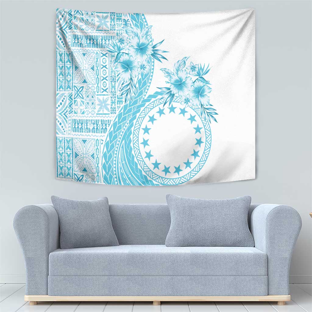 Kia Orana Cook Islands Tapestry Tiare and Stars - Turquoise