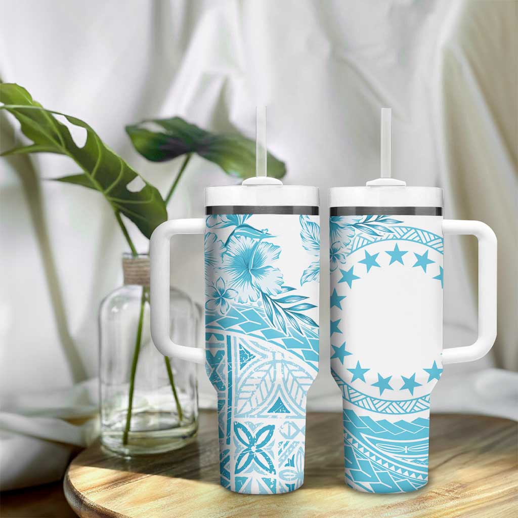Kia Orana Cook Islands Tumbler With Handle Tiare & Stars - Turquoise