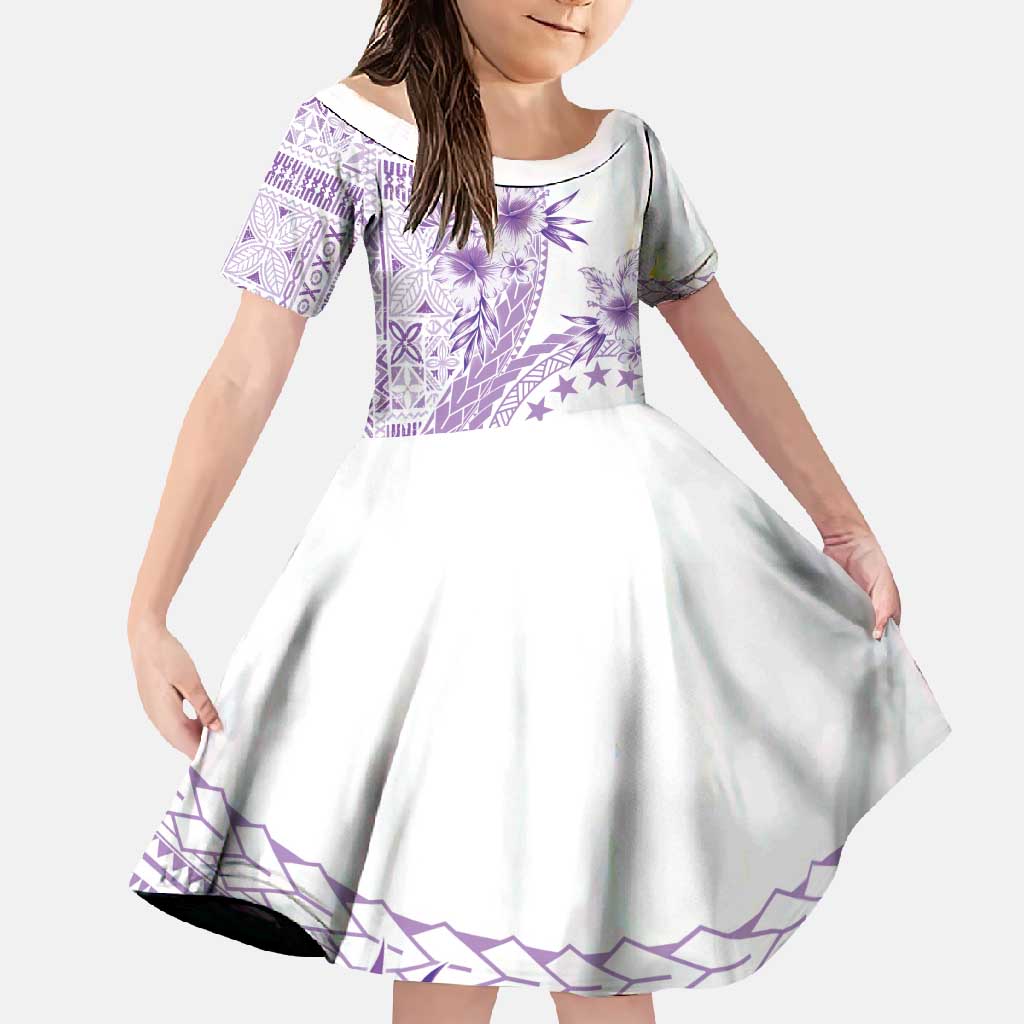 Kia Orana Cook Islands Family Matching Long Sleeve Bodycon Dress and Hawaiian Shirt Tiare and Stars - Lavender LT7 Daughter's Dress Lavender - Polynesian Pride