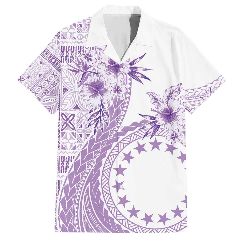 Kia Orana Cook Islands Family Matching Long Sleeve Bodycon Dress and Hawaiian Shirt Tiare and Stars - Lavender LT7 Dad's Shirt - Short Sleeve Lavender - Polynesian Pride