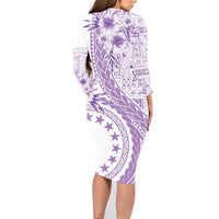 Kia Orana Cook Islands Family Matching Long Sleeve Bodycon Dress and Hawaiian Shirt Tiare and Stars - Lavender LT7 - Polynesian Pride
