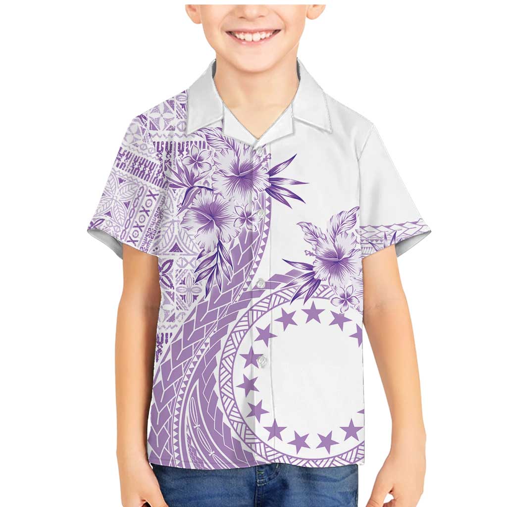 Kia Orana Cook Islands Family Matching Mermaid Dress and Hawaiian Shirt Tiare and Stars - Lavender LT7 Son's Shirt Lavender - Polynesian Pride