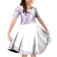 Kia Orana Cook Islands Family Matching Off Shoulder Short Dress and Hawaiian Shirt Tiare and Stars - Lavender LT7 Daughter's Dress Lavender - Polynesian Pride