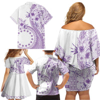 Kia Orana Cook Islands Family Matching Off Shoulder Short Dress and Hawaiian Shirt Tiare and Stars - Lavender LT7 - Polynesian Pride