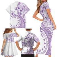 Kia Orana Cook Islands Family Matching Short Sleeve Bodycon Dress and Hawaiian Shirt Tiare and Stars - Lavender LT7 - Polynesian Pride