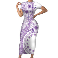 Kia Orana Cook Islands Family Matching Short Sleeve Bodycon Dress and Hawaiian Shirt Tiare and Stars - Lavender LT7 Mom's Dress Lavender - Polynesian Pride