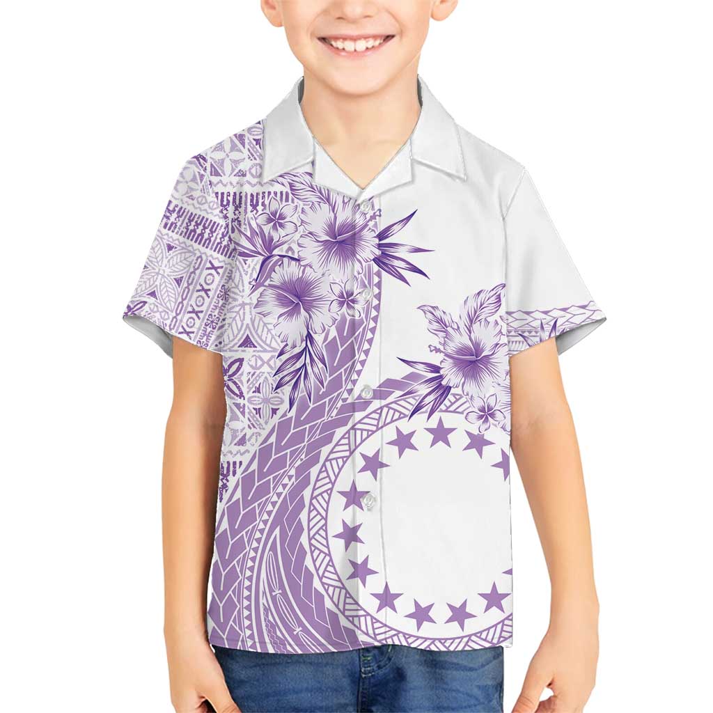Kia Orana Cook Islands Family Matching Summer Maxi Dress and Hawaiian Shirt Tiare and Stars - Lavender LT7 Son's Shirt Lavender - Polynesian Pride