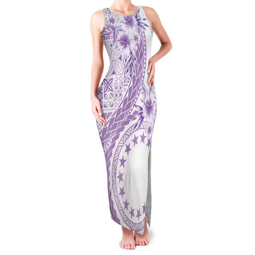 Kia Orana Cook Islands Family Matching Tank Maxi Dress and Hawaiian Shirt Tiare and Stars - Lavender LT7 Mom's Dress Lavender - Polynesian Pride