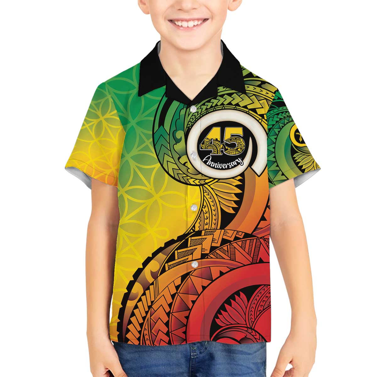Vanuatu 45th Independence Anniversary Family Matching Off The Shoulder Long Sleeve Dress and Hawaiian Shirt Ni-Van Sandroing - Polynesian Pride