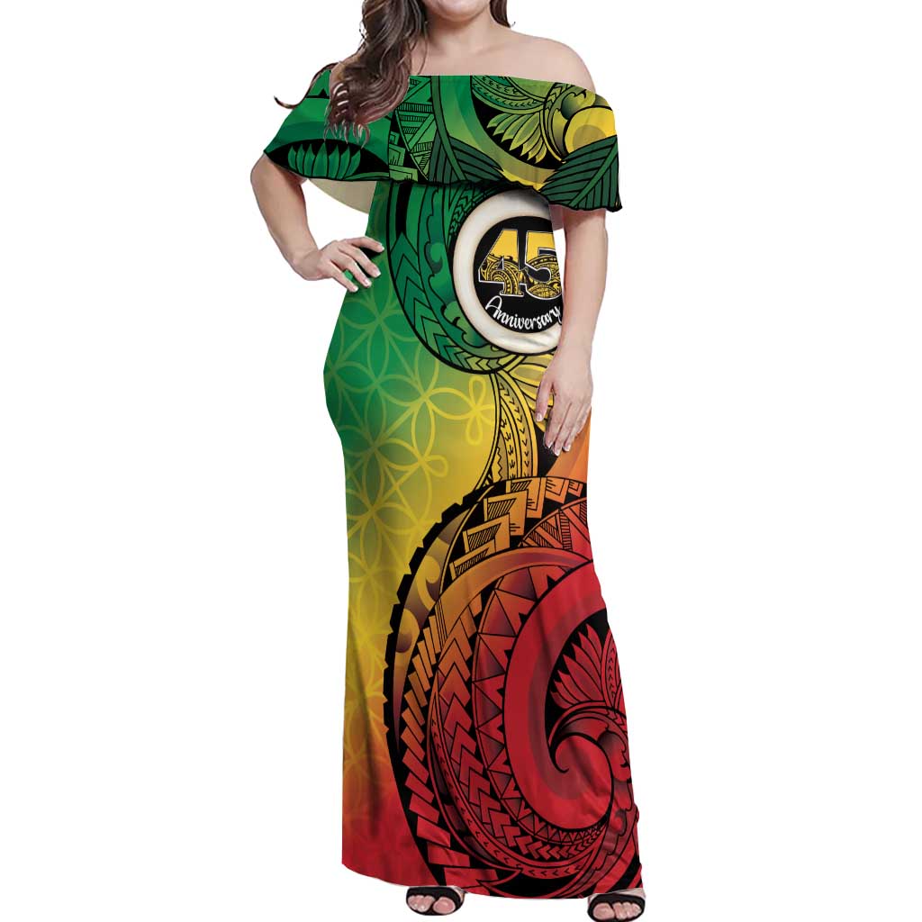 Vanuatu 45th Independence Anniversary Off Shoulder Maxi Dress Ni-Van Sandroing - Polynesian Pride