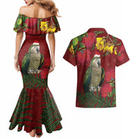 Kakapo Bird New Zealand Couples Matching Mermaid Dress and Hawaiian Shirt Floral Christmas LT7 - Polynesian Pride