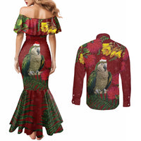 Kakapo Bird New Zealand Couples Matching Mermaid Dress and Long Sleeve Button Shirt Floral Christmas LT7 - Polynesian Pride
