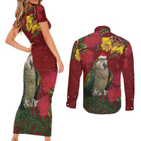 Kakapo Bird New Zealand Couples Matching Short Sleeve Bodycon Dress and Long Sleeve Button Shirt Floral Christmas LT7 - Polynesian Pride