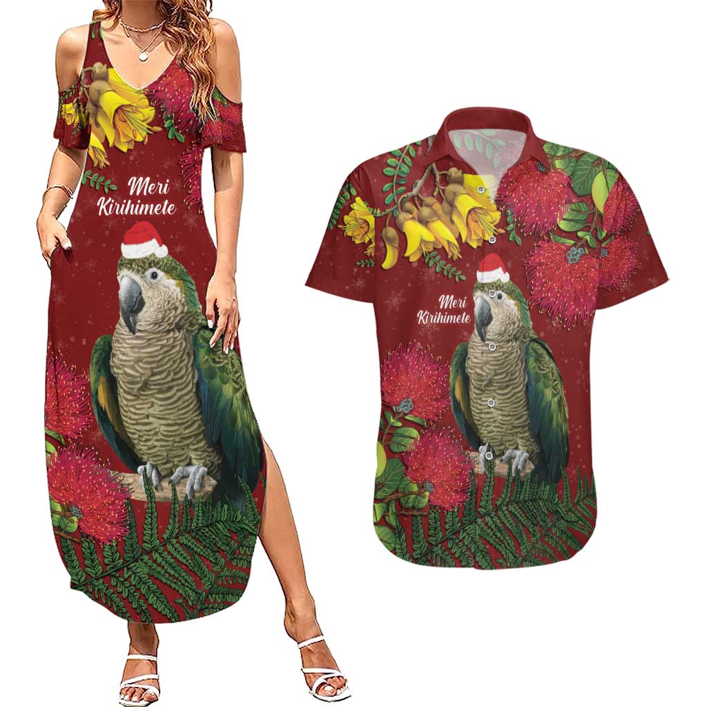 Kakapo Bird New Zealand Couples Matching Summer Maxi Dress and Hawaiian Shirt Floral Christmas LT7 Red - Polynesian Pride