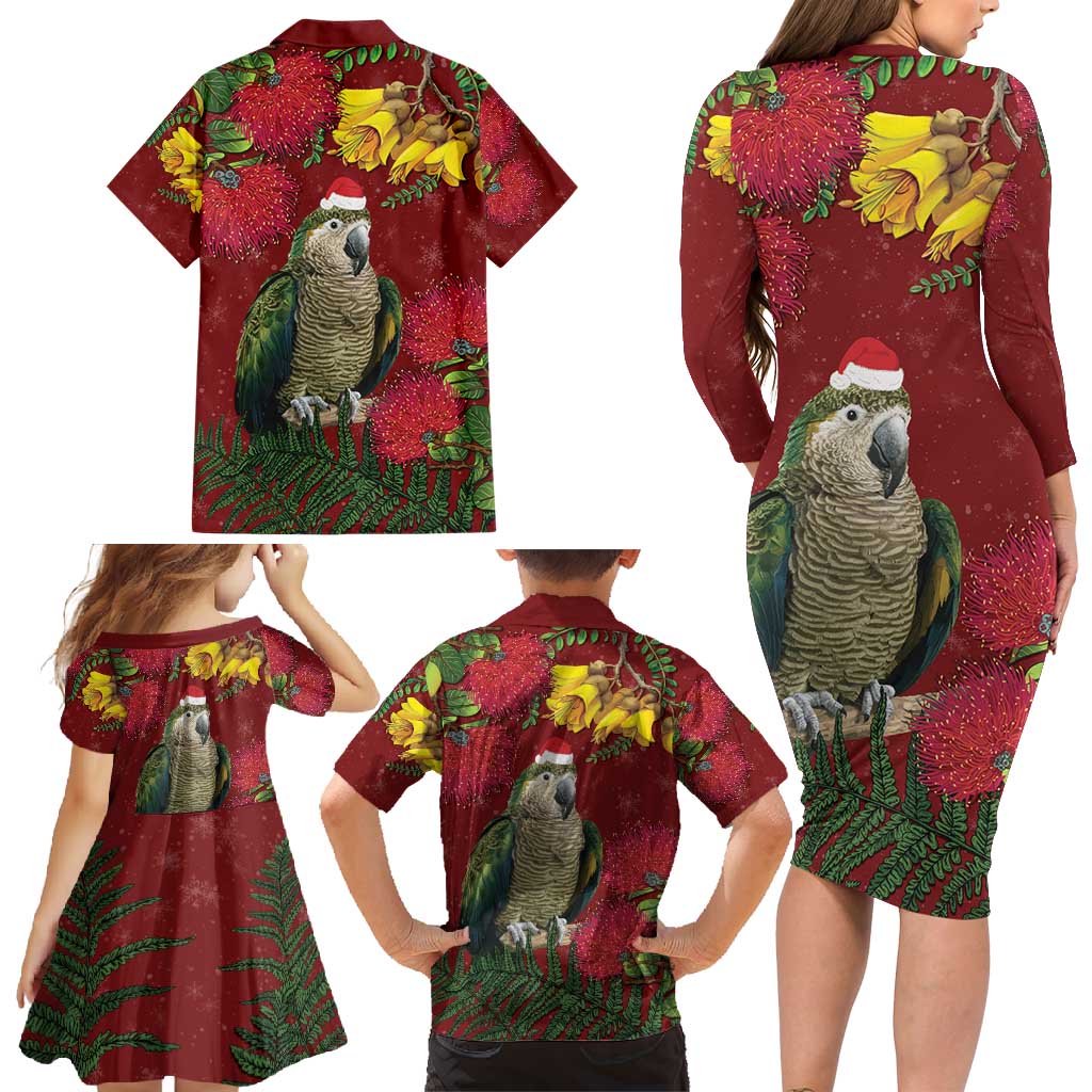 Kakapo Bird New Zealand Family Matching Long Sleeve Bodycon Dress and Hawaiian Shirt Floral Christmas LT7 - Polynesian Pride