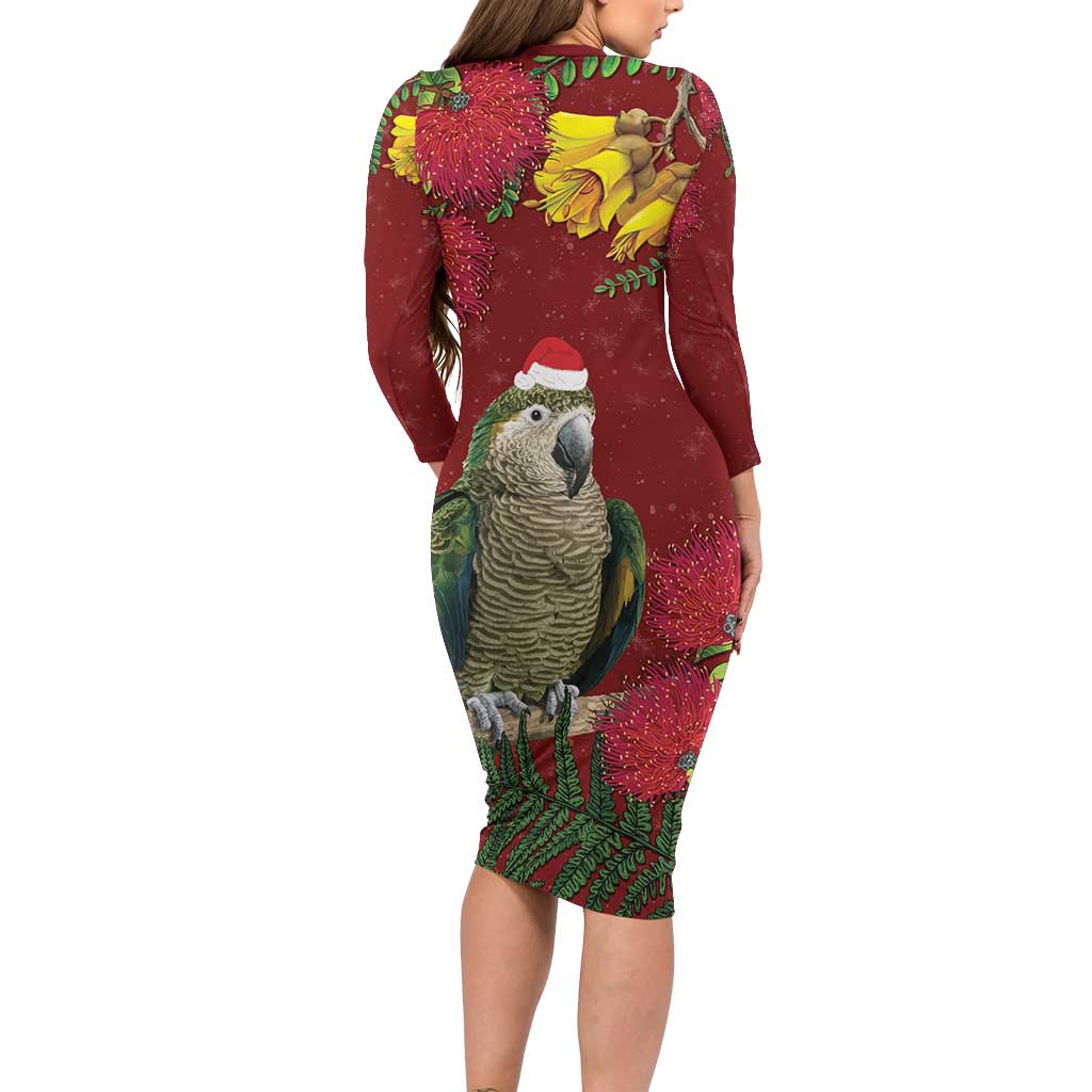 Kakapo Bird New Zealand Family Matching Long Sleeve Bodycon Dress and Hawaiian Shirt Floral Christmas LT7 - Polynesian Pride