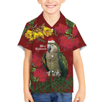 Kakapo Bird New Zealand Family Matching Long Sleeve Bodycon Dress and Hawaiian Shirt Floral Christmas LT7 Son's Shirt Red - Polynesian Pride