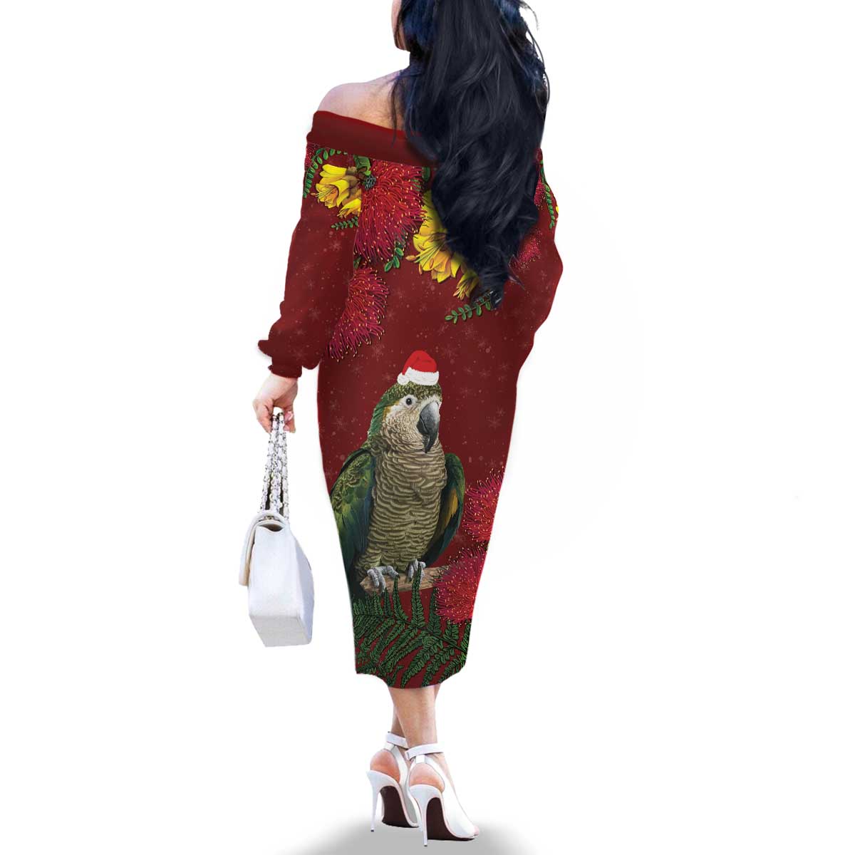 Kakapo Bird New Zealand Family Matching Off The Shoulder Long Sleeve Dress and Hawaiian Shirt Floral Christmas LT7 - Polynesian Pride