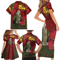 Kakapo Bird New Zealand Family Matching Short Sleeve Bodycon Dress and Hawaiian Shirt Floral Christmas LT7 - Polynesian Pride