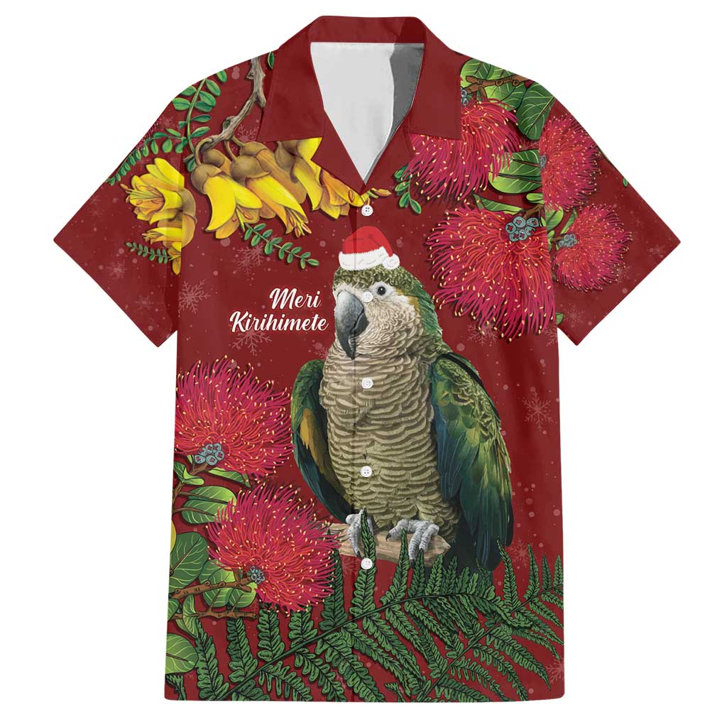 Kakapo Bird New Zealand Family Matching Short Sleeve Bodycon Dress and Hawaiian Shirt Floral Christmas LT7 Dad's Shirt - Short Sleeve Red - Polynesian Pride