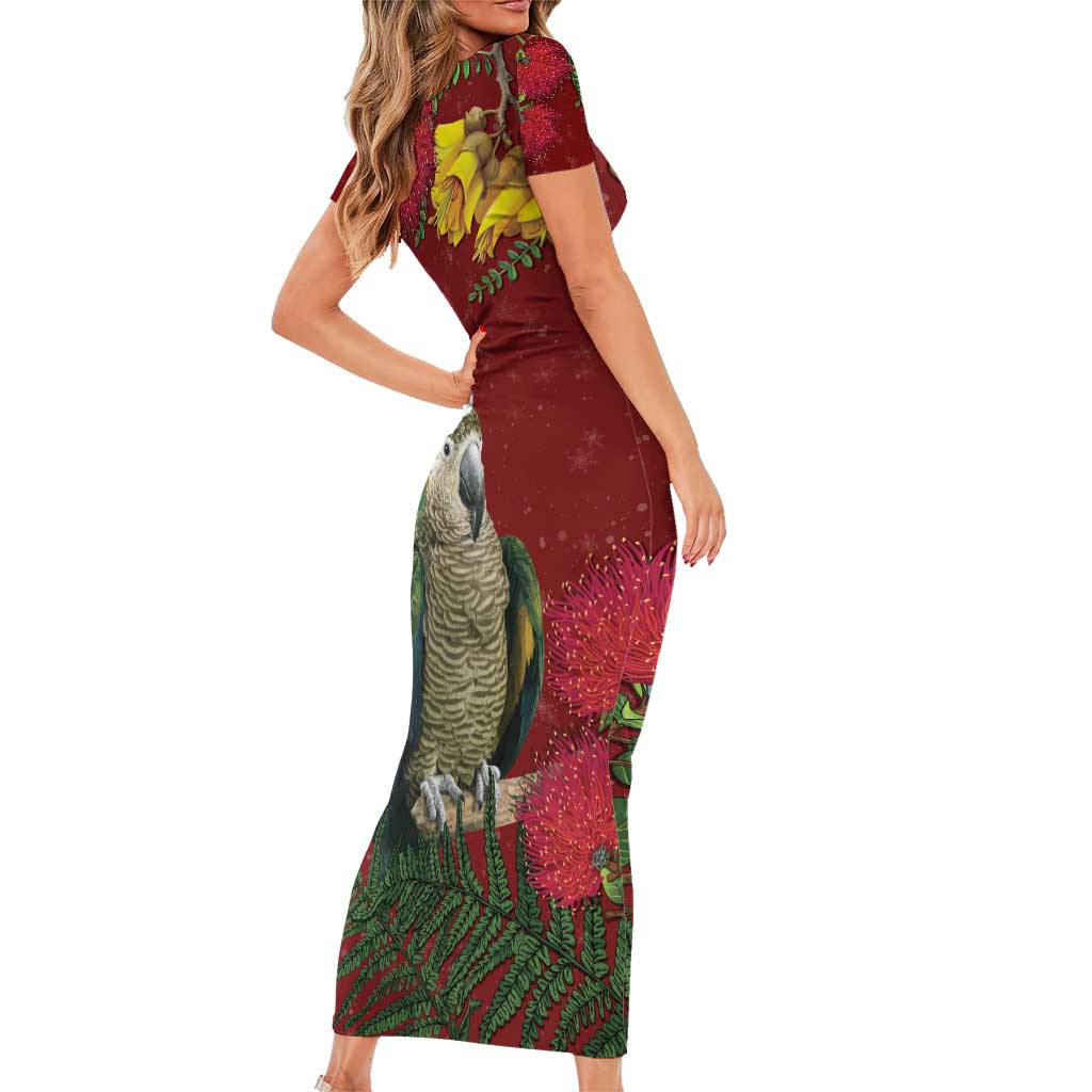 Kakapo Bird New Zealand Family Matching Short Sleeve Bodycon Dress and Hawaiian Shirt Floral Christmas LT7 - Polynesian Pride