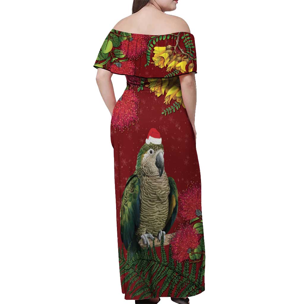 Kakapo Bird New Zealand Off Shoulder Maxi Dress Floral Christmas LT7 - Polynesian Pride